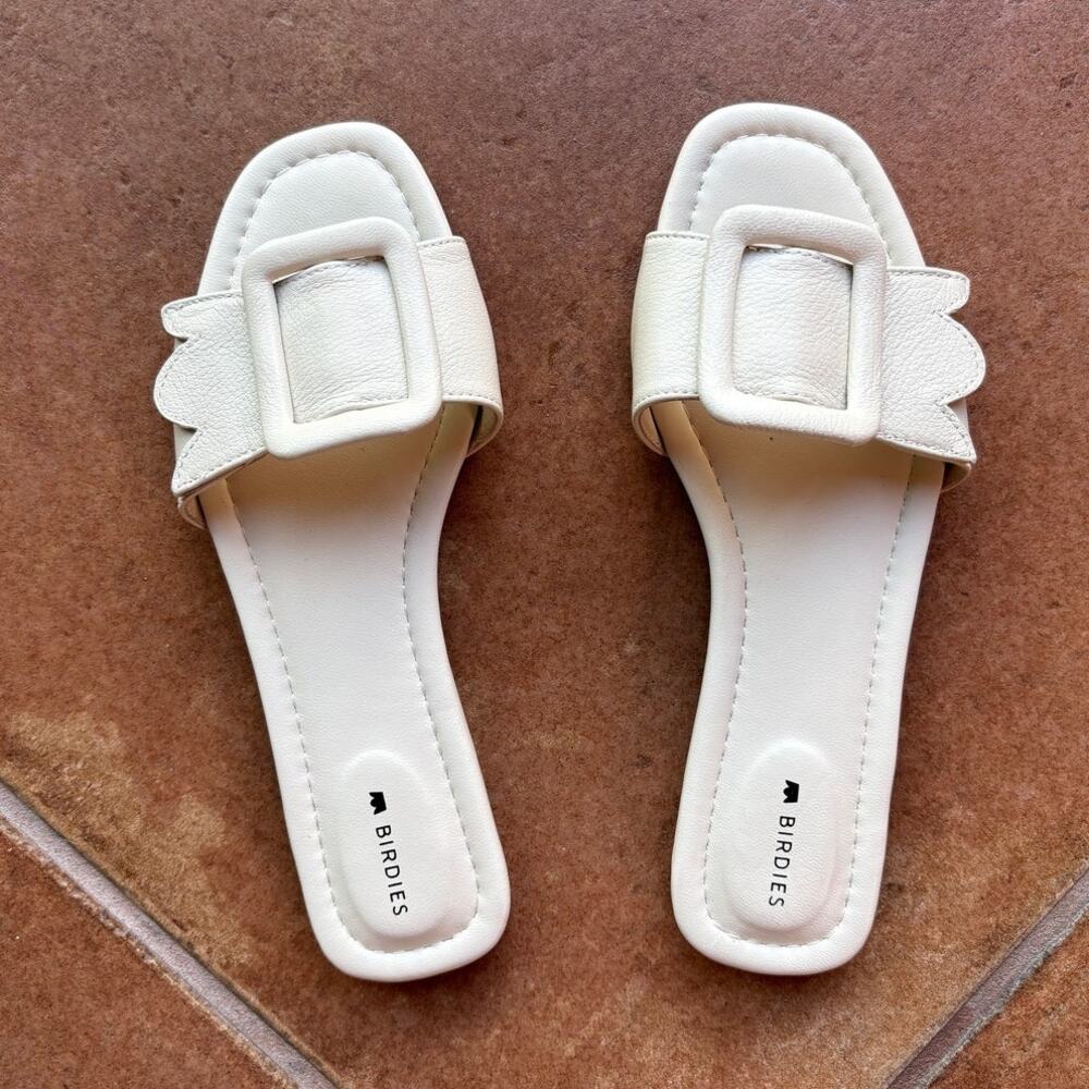 Birdies Kiwi Putyin Leather Slide Minimalist Polished Chic Bone Color Way size 6